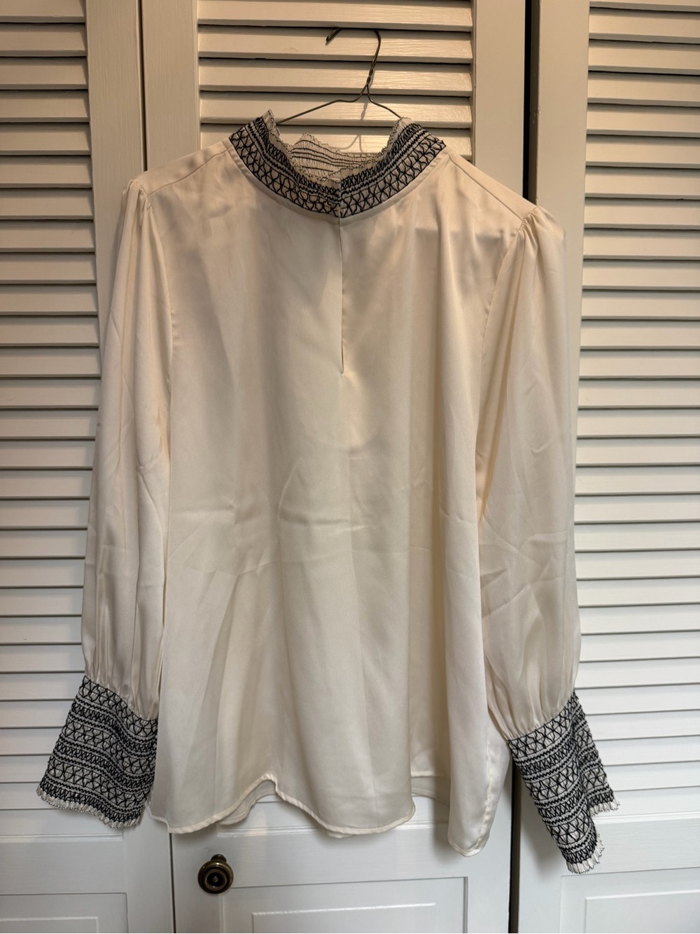Marie Oliver- Cream Embroidered High-Neck Long-Sleeve Shirt